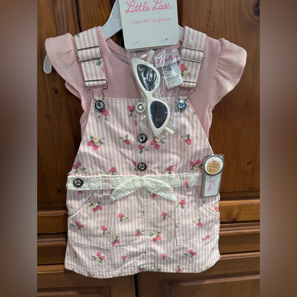 Little Lass Pink Striped Overalls with Sunglasses